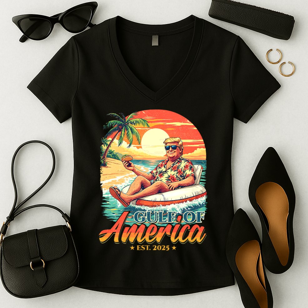 Funny Trump Shirt Gulf Of Us America Est 2025 Women's V-Neck T-Shirt