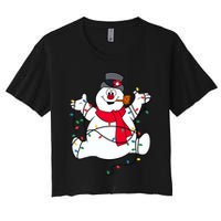 Frosty The Snowman Christmas Lights Portrait T Women's Crop Top Tee