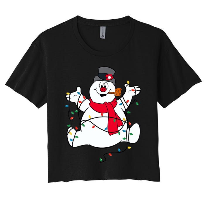 Frosty The Snowman Christmas Lights Portrait T Women's Crop Top Tee
