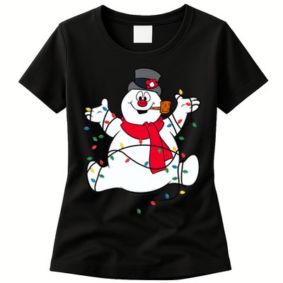 Frosty The Snowman Christmas Lights Portrait T Womens T-Shirt