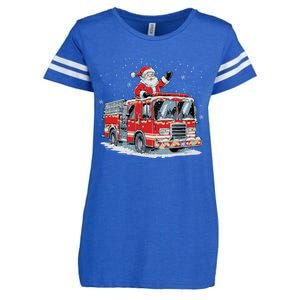 Fire Truck Santa Christmas Firefighter Santa Claus Xmas Gift Enza Ladies Jersey Football T-Shirt