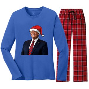 Funny Trump Santa Hat Donald Trump Christmas New Year 2025 Meaningful Gift Women's Long Sleeve Flannel Pajama Set 