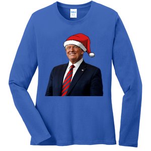 Funny Trump Santa Hat Donald Trump Christmas New Year 2025 Meaningful Gift Ladies Long Sleeve Shirt