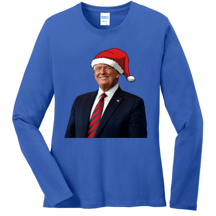 Funny Trump Santa Hat Donald Trump Christmas New Year 2025 Meaningful Gift Ladies Long Sleeve Shirt