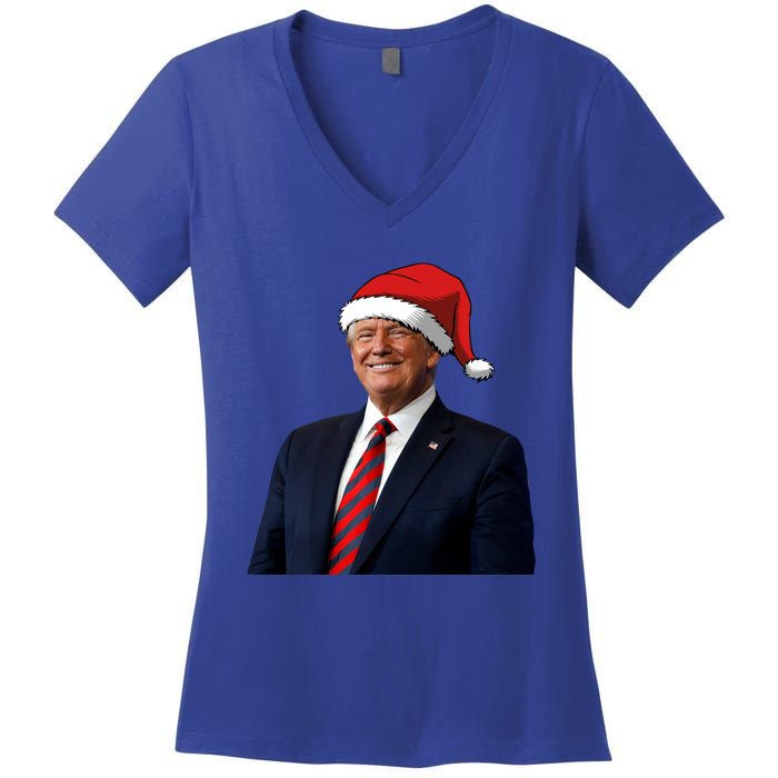 Funny Trump Santa Hat Donald Trump Christmas New Year 2025 Meaningful Gift Women's V-Neck T-Shirt