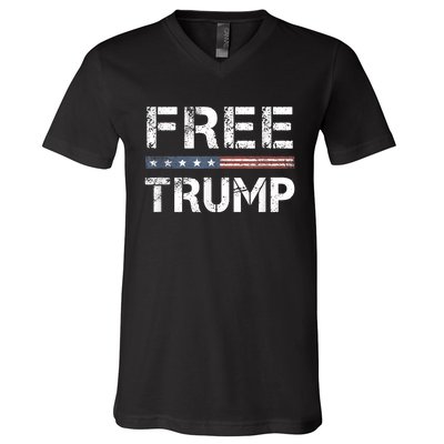 Free Trump Support Trump 2024 America Flag V-Neck T-Shirt