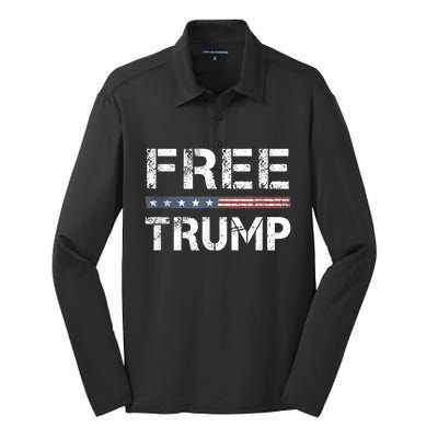 Free Trump Support Trump 2024 America Flag Silk Touch Performance Long Sleeve Polo