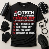 Funny Tech Support Checklist Helpdesk Cooling Performance Crew T-Shirt
