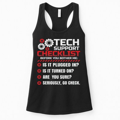 Funny Tech Support Checklist Helpdesk Women's Racerback Tank
