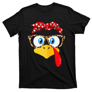 Funny Thanksgiving Turkey Face Leopard Print Glasses T-Shirt