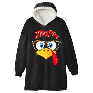 Funny Thanksgiving Turkey Face Leopard Print Glasses Hooded Wearable Blanket