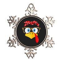 Funny Thanksgiving Turkey Face Leopard Print Glasses Metallic Star Ornament