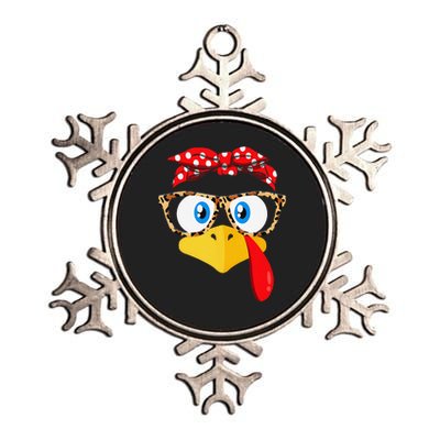 Funny Thanksgiving Turkey Face Leopard Print Glasses Metallic Star Ornament