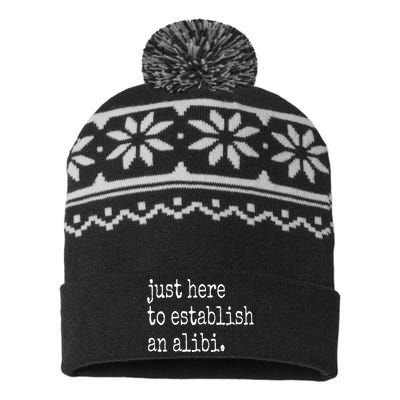 Funny TV True Crime Just Here To Establish An Alibi USA-Made Snowflake Beanie