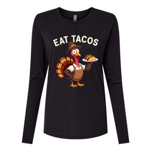 Funny Thanksgiving Turkey Eat Tacos Mexican Thanksgiving Womens Cotton Relaxed Long Sleeve T-Shirt