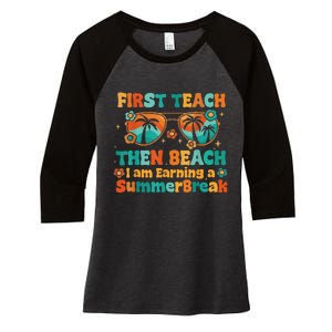 First Teach Then Beach I Am Earning Summer Break Sunglasses Women's Tri-Blend 3/4-Sleeve Raglan Shirt