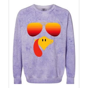 Funny Thanksgiving Turkey Face With Sunglasses Colorblast Crewneck Sweatshirt