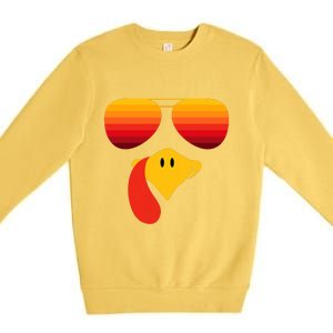 Funny Thanksgiving Turkey Face With Sunglasses Premium Crewneck Sweatshirt