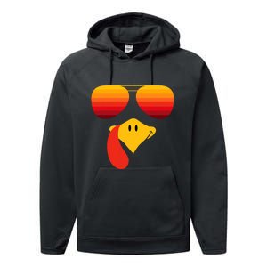 Funny Thanksgiving Turkey Face With Sunglasses Performance Fleece Hoodie