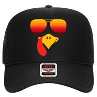 Funny Thanksgiving Turkey Face With Sunglasses High Crown Mesh Back Trucker Hat