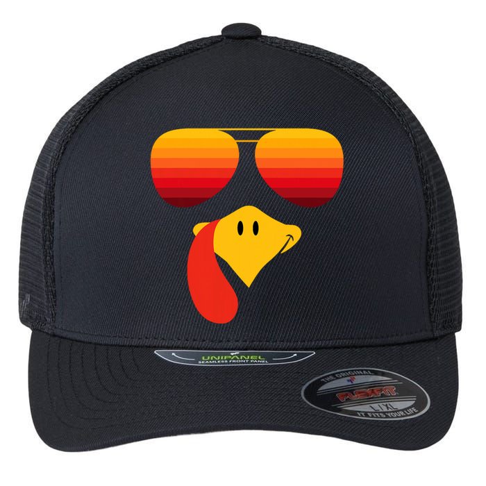 Funny Thanksgiving Turkey Face With Sunglasses Flexfit Unipanel Trucker Cap