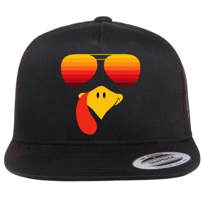 Funny Thanksgiving Turkey Face With Sunglasses Flat Bill Trucker Hat