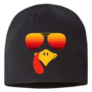 Funny Thanksgiving Turkey Face With Sunglasses Sustainable Beanie