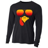 Funny Thanksgiving Turkey Face With Sunglasses Cooling Performance Long Sleeve Crew