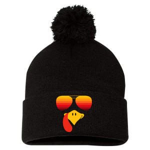 Funny Thanksgiving Turkey Face With Sunglasses Pom Pom 12in Knit Beanie