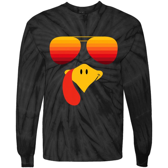 Funny Thanksgiving Turkey Face With Sunglasses Tie-Dye Long Sleeve Shirt