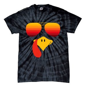 Funny Thanksgiving Turkey Face With Sunglasses Tie-Dye T-Shirt