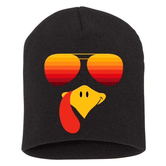 Funny Thanksgiving Turkey Face With Sunglasses Short Acrylic Beanie