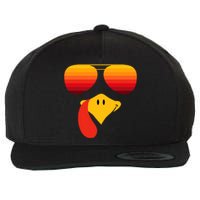 Funny Thanksgiving Turkey Face With Sunglasses Wool Snapback Cap