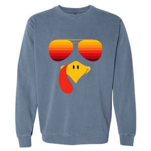 Funny Thanksgiving Turkey Face With Sunglasses Garment-Dyed Sweatshirt