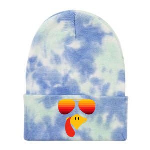 Funny Thanksgiving Turkey Face With Sunglasses Tie Dye 12in Knit Beanie