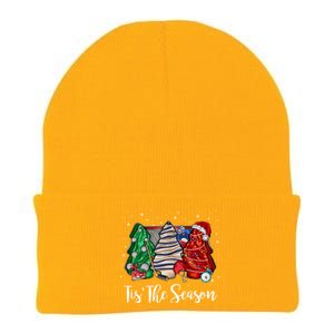 Funny Tis The Season Design Christmas Tree Cakes Hockey Meaningful Gift Knit Cap Winter Beanie