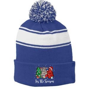 Funny Tis The Season Design Christmas Tree Cakes Hockey Meaningful Gift Stripe Pom Pom Beanie