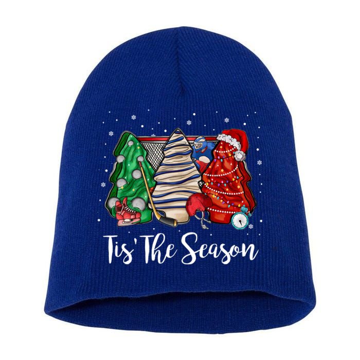 Funny Tis The Season Design Christmas Tree Cakes Hockey Meaningful Gift Short Acrylic Beanie