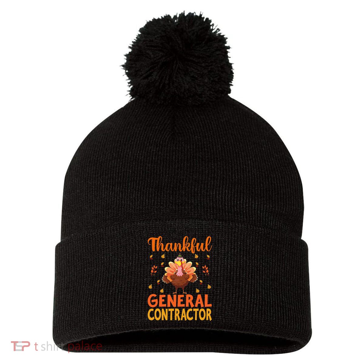 Funny Thanksgiving Turkey Thankful General Contractor Gifts Pom Pom 12in Knit Beanie