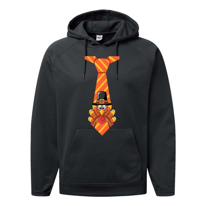 Funny Thanksgiving Turkey Tie Design Performance Fleece Hoodie