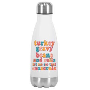 Funny Thanksgiving Turkey Gravy Beans And Rolls Stainless Steel Insulated Water Bottle