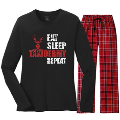 Funny Taxidermist T Eat Sleep Taxidermy Repeat Gift Women's Long Sleeve Flannel Pajama Set 