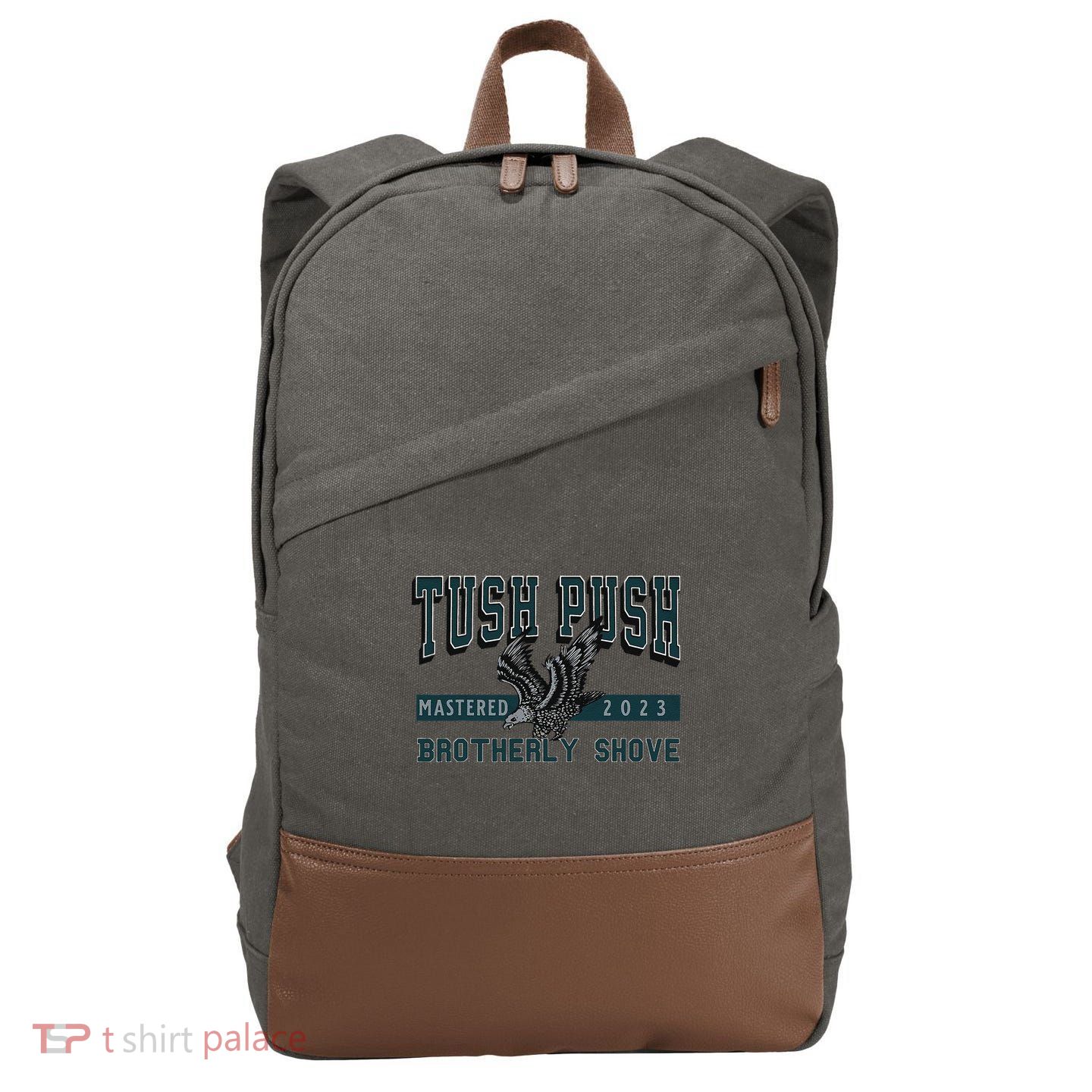 Funny The Tush Push Eagles Brotherly Shove Cotton Canvas Backpack
