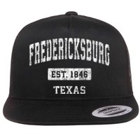 Fredericksburg Texas Tx Vintage Sports Established Flat Bill Trucker Hat