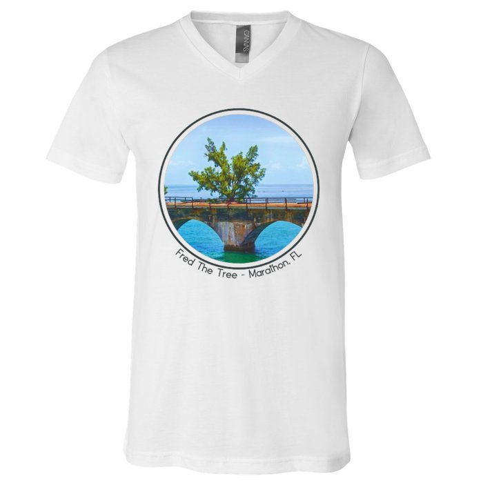 Fred The Tree Marathon Fl 7 Mile Bridge Tree Of Hope V-Neck T-Shirt