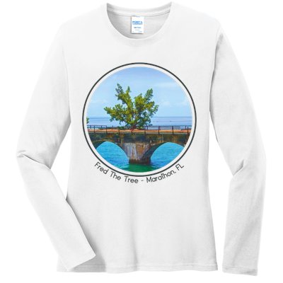 Fred The Tree Marathon Fl 7 Mile Bridge Tree Of Hope Ladies Long Sleeve Shirt