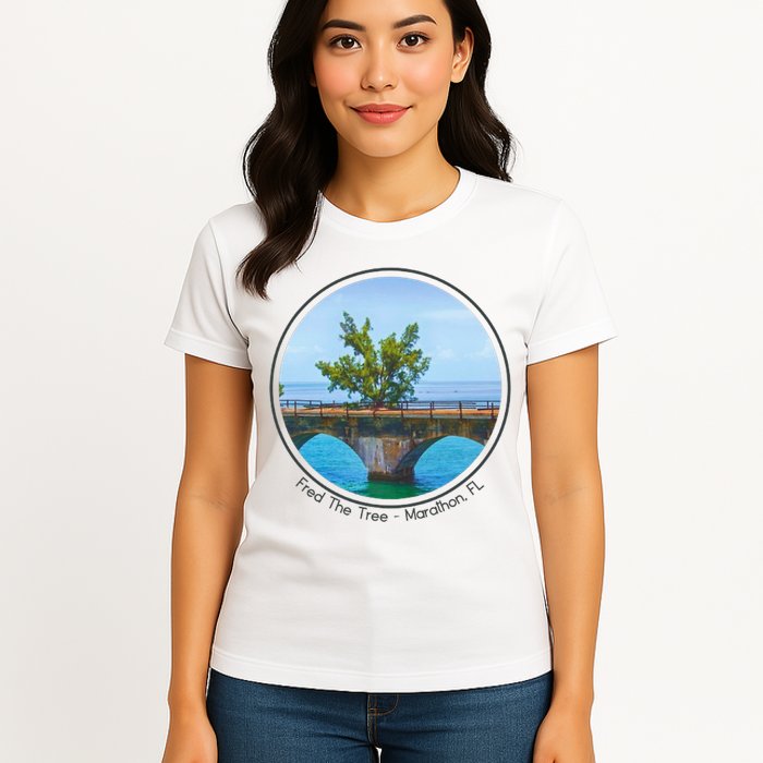Fred The Tree Marathon Fl 7 Mile Bridge Tree Of Hope Womens T-Shirt