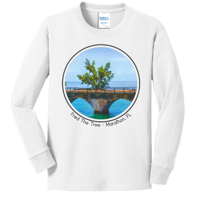 Fred The Tree Marathon Fl 7 Mile Bridge Tree Of Hope Kids Long Sleeve Shirt