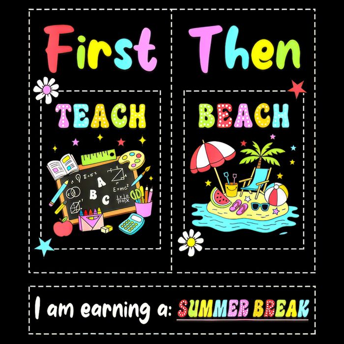 First Teach Then Beach I Am Earning A Summer Break Teacher Stripe Pom Pom Beanie