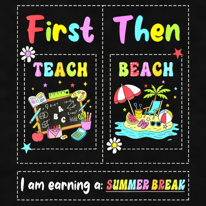First Teach Then Beach I Am Earning A Summer Break Teacher Ladies PosiCharge Tri-Blend Wicking Tank